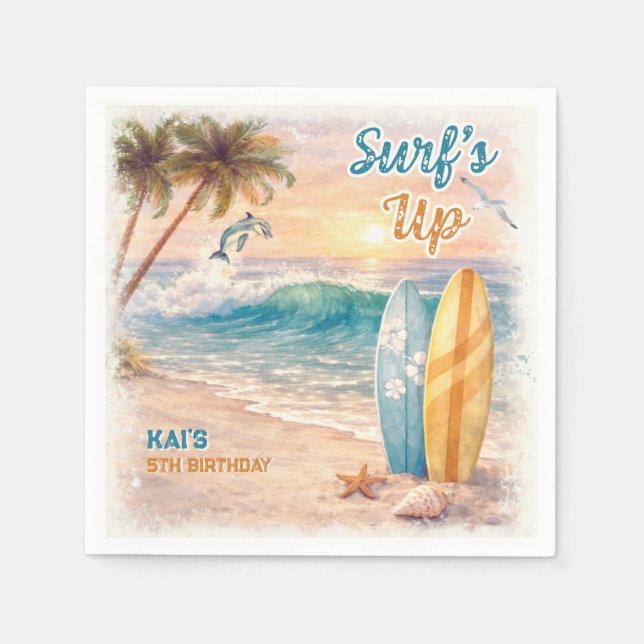 Surf’s Up Retro Strand Födelsedagsfest  Pappersservett (Framsidan)