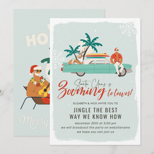 Surf Santa Claus | Virtuell julfirande Inbjudningar (Fram/baksida)