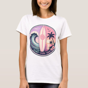 Surf • Sol • Hav Retro Tropisk Våg Emblem Vinta T Shirt