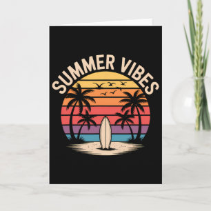 Surf Solnedgång Sommar Vibes Retro Strand Palmträd Kort