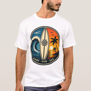 Surf Sun Sea Retro Märke – Tropisk Strand Solnedgå T Shirt