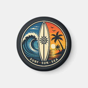 Surf Sun Sea Vintage-märke – Surfbräda Solnedgång Magnet