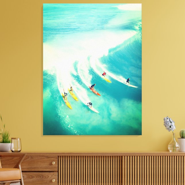 Surf Surfers Surfing Sea Wave Canvastryck  (Insitu (Vardagsrum))