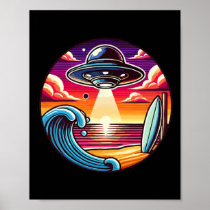 Surf Surfing Surfar Våg Ocean Solnedgång Yttre rym Poster