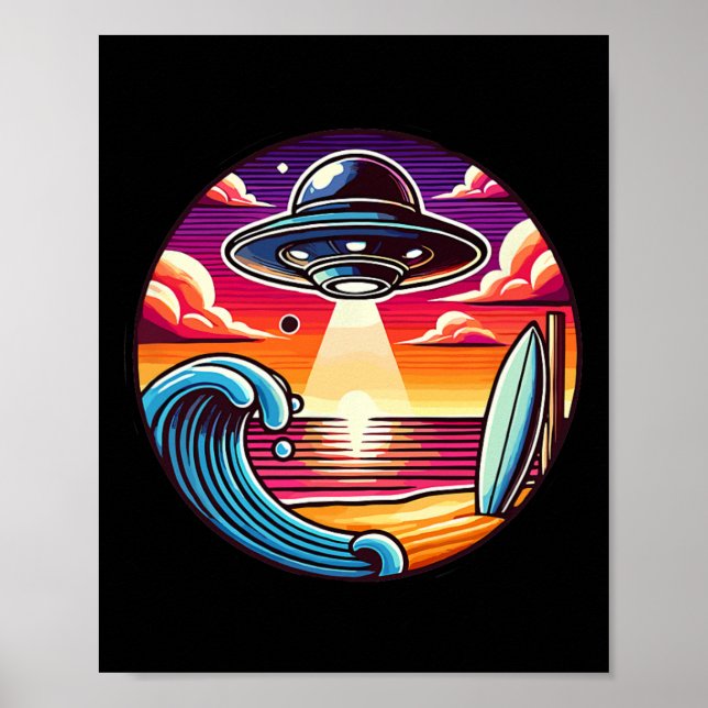 Surf Surfing Surfer Wave Ocean Sunset Outer Space  Poster (Framsidan)