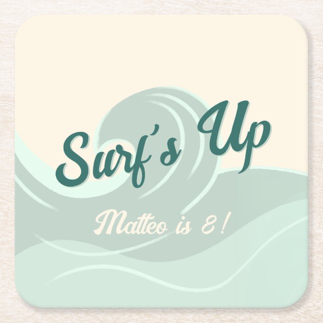 Surf-tema För Barns Födelsedagsfest Pappersunderlä Underlägg Papper Kvadrat (Framsidan)