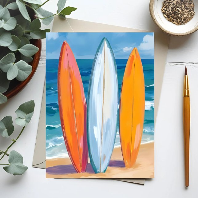 Surf the Waves | Watercolor Beach Ocean Vykort (Skapare uppladdad)