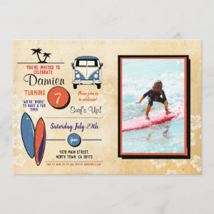 Surf uppe! Surfing Birthday Beach Party Photo Inbjudningar