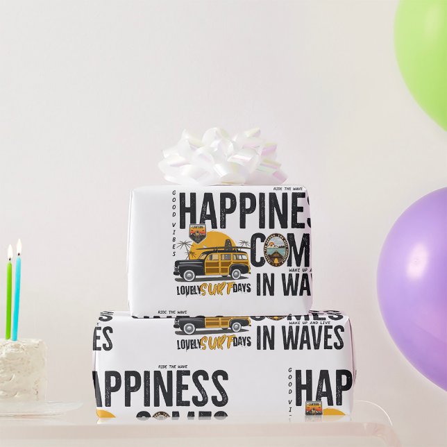 Surf Van Beach Quote Happiness Comes in Waves Presentpapper (Skapare uppladdad)