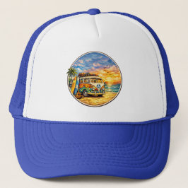 Surf Van Retro 60-tal Hippie Strandliv Solnedgång  Keps