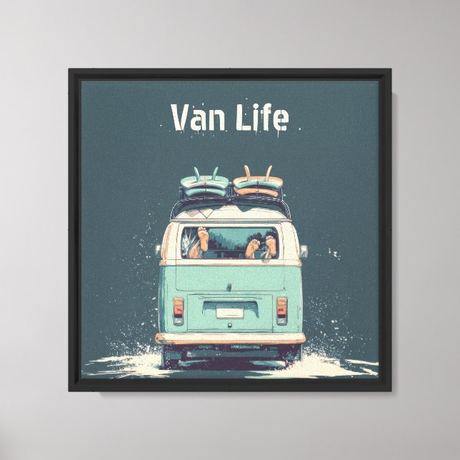 Surf Van Splash – Retro strandcamper Canvastryck (Framsida)
