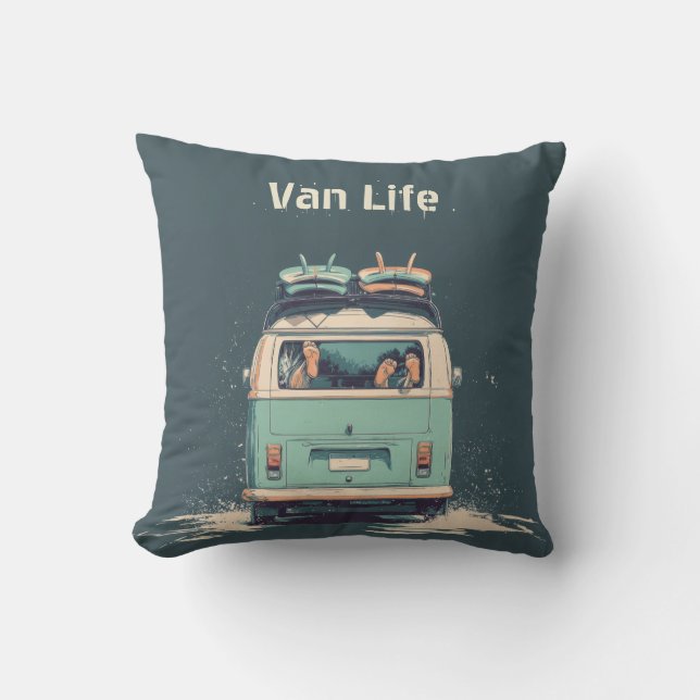 Surf Van Splash – Retro strandcamper Kudde (Framsida)