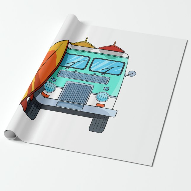 Surf Van Surfbräda Palmträd Surfing Surfare Vågor Presentpapper (Utrullad)