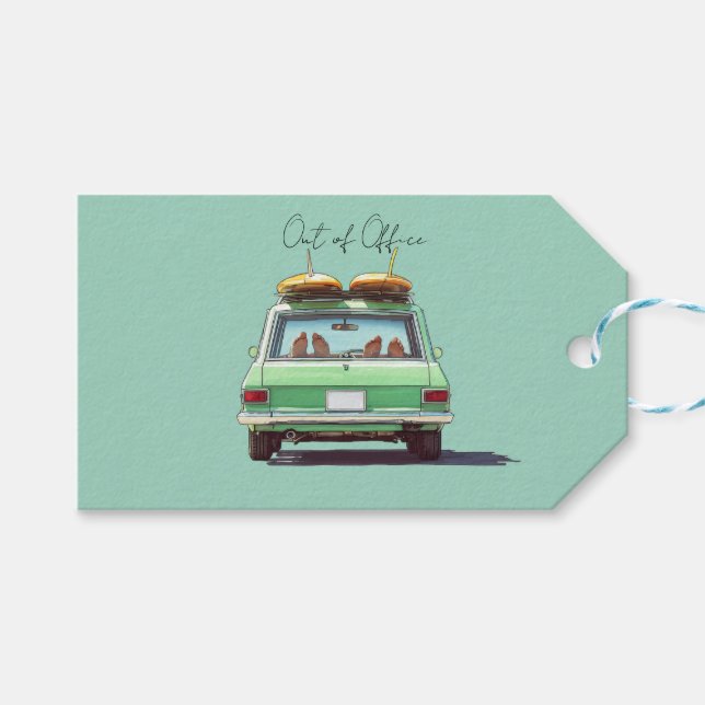 Surf Wagon Road Trip – Retro Beach Bil Presentetikett (Framsidan (Horisontell))