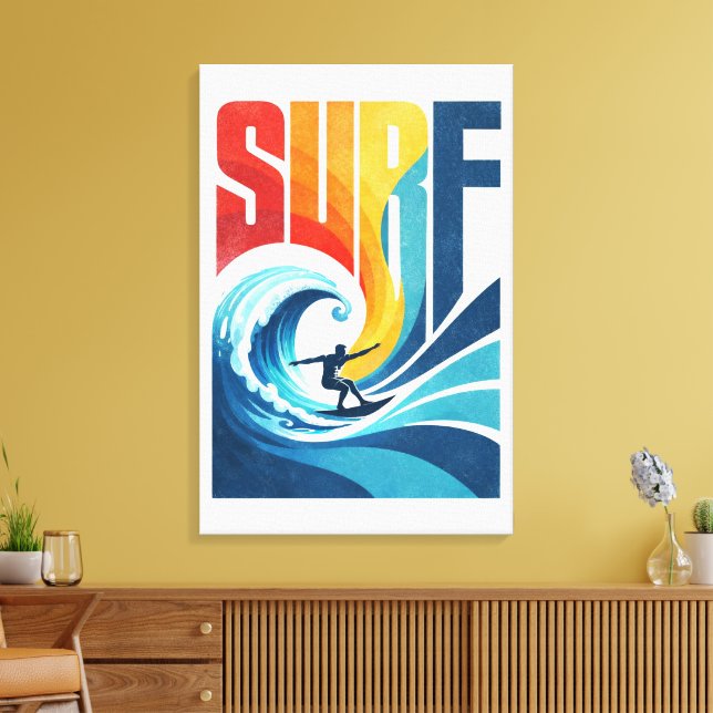 SURF Wave Surfer – Retro Surf Livsstil Konst Canvastryck (Insitu (Vardagsrum))