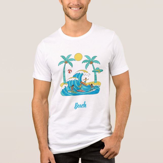 Surf & Waves – Cartoon Beach Men T-Shirt (Framsida)