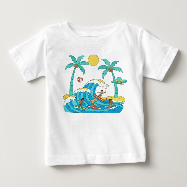 Surf & Waves – Tecknad beachbaba t-shirt (Framsida)