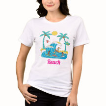 Surf & Waves – Tecknad strand Kvinnor T-Shirt