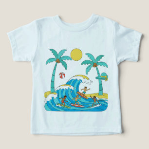 Surf & Waves – Tecknad strand T-shirt för småbarn