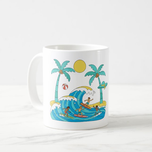 Surf & Waves – Tecknad strandpresentmugg Kaffemugg (Framsida vänster)