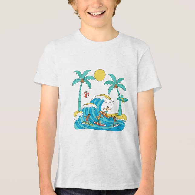 Surf & Waves – Tecknad T-Shirt för Pojkar vid Stra (Framsida)