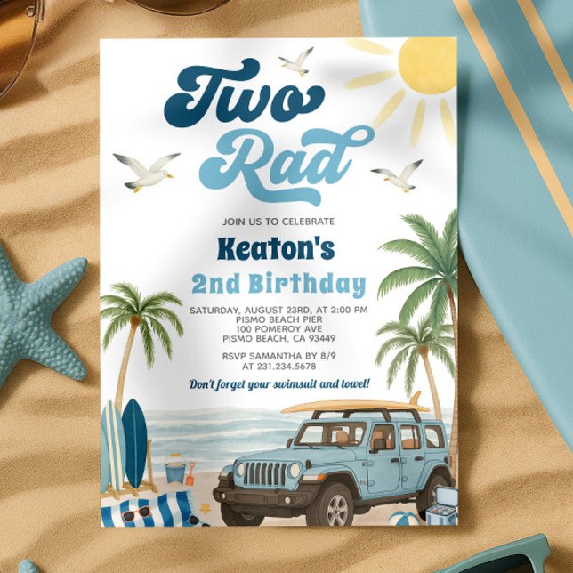 Surfa 2:a födelsedagsinbjudan - två spår inbjudningar (Surf 2nd Birthday Invitation - Two Rad
)