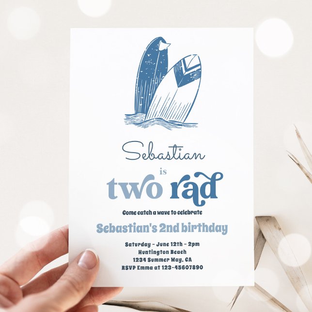 Surfa 2 rad Modern Surfa 2:a födelsedagen Party Inbjudningar (Skapare uppladdad)