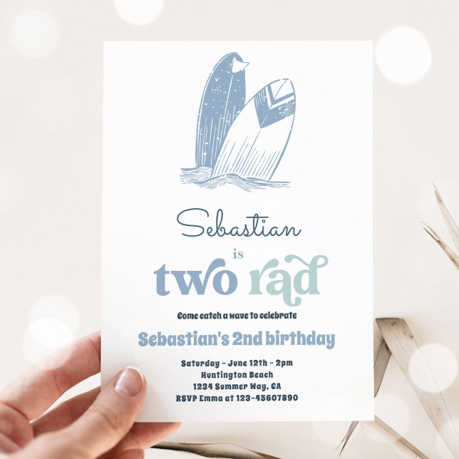 Surfa 2 rad Modern Surfa 2:a födelsedagen Party Inbjudningar (Skapare uppladdad)