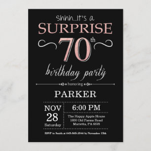 Surfa 70:e födelsedagen i Svarta och Ro Rosa Guld Inbjudningar