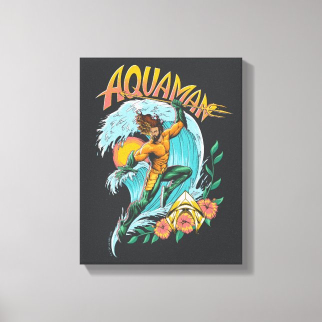 Surfa av Aquaman och Trident Stigning Graphic Canvastryck (Framsida)