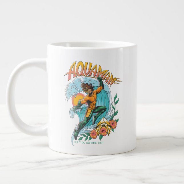 Surfa av Aquaman och Trident Stigning Graphic Jumbo Mugg (Vänster)