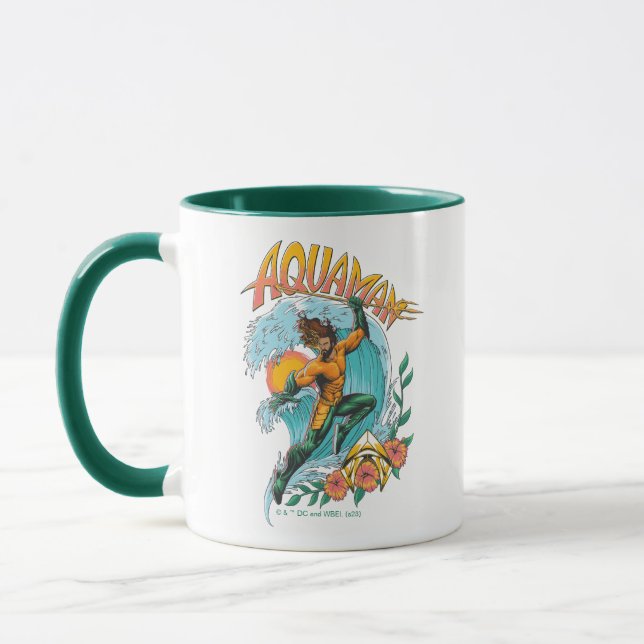 Surfa av Aquaman och Trident Stigning Graphic Mugg (Vänster)