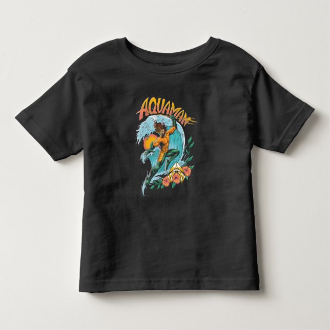 Surfa av Aquaman och Trident Stigning Graphic T Shirt (Framsida)