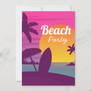 Surfa av stranden i Retro Beach party solnedgång Inbjudningar