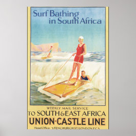 Surfa Bathing i södra Afrika Vintage resor Poster
