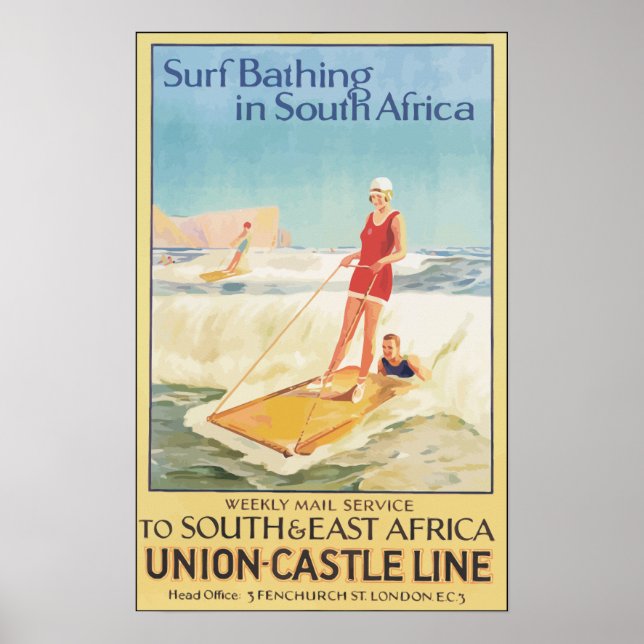 Surfa Bathing in South Afrika , Vintage Poster (Framsidan)