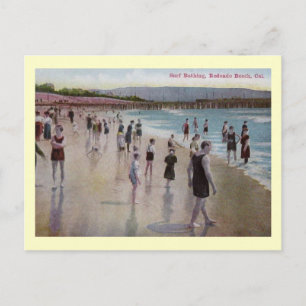 Surfa Bathing, Redondo Beach, California Vintage Vykort