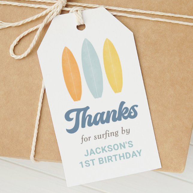 Surfa Beach Barns födelsedag Party Presentetikett (Skapare uppladdad)