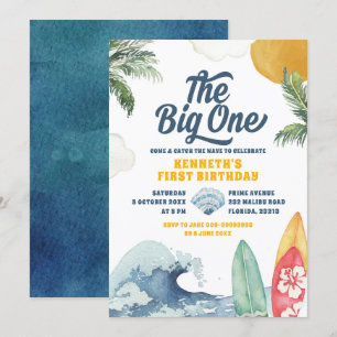 Surfa Beach Summer Big One First Birthday bjudande Inbjudningar