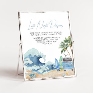 Surfa Board Beach Baby Shower Late Night Diaper Poster