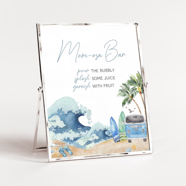 Surfa Board Beach Baby Shower Mamma Osa Pub Poster (Surfing Summer Baby Shower Mom Osa Bar Sign)