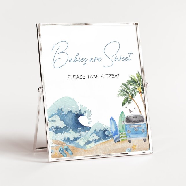 Surfa Board Beach Baby Shower Spädbarn är Sweet Poster (Surfing Summer Baby Shower Babies are Sweet Sign)