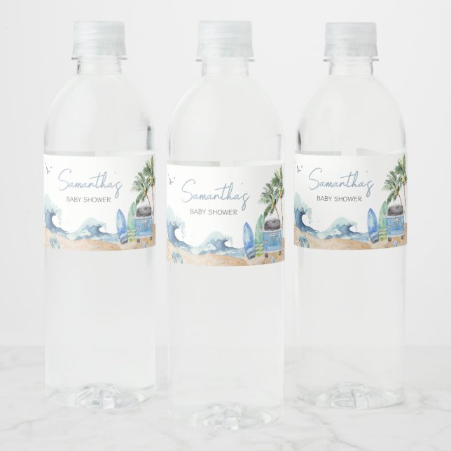 Surfa Board Beach Baby Shower Vattenflaskor Etikett (Flaskor)