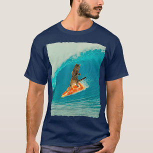 Surfa Cat Kattunge Riding a Wave med Pizza Surfa B T Shirt