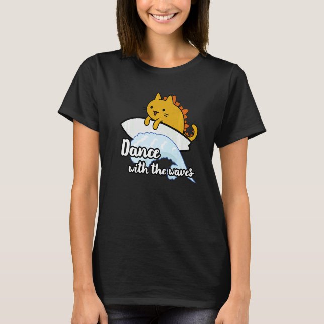 Surfa catzilla surfer Dance med vågar T Shirt (Framsida)