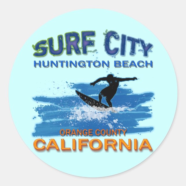 SURFA CITY HUNTINGTON BEACH RUNT KLISTERMÄRKE (Framsida)