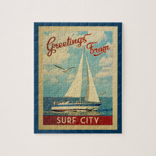 Surfa City Jigszle Puzzle Sailboat Retro New jerse Pussel