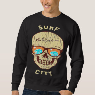 Surfa City NC Summertime Vacationing Skull Sunglas Lång Ärmad Tröja