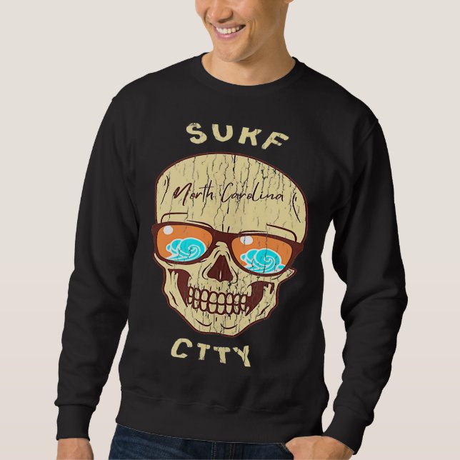 Surfa City NC Summertime Vacationing Skull Sunglas Lång Ärmad Tröja (Framsida)