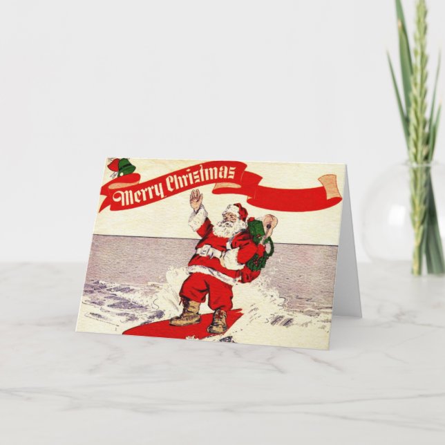 Surfa det Retro Santa hälsningkortet Helgkort (Framsida)